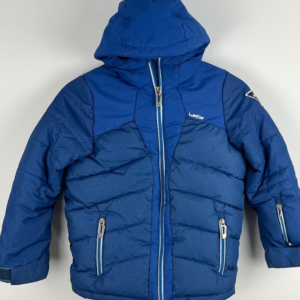 Decathlon Wedze Kids Puffer Jacket Size 6 Blue Full Zip Lined Insulated Hooded